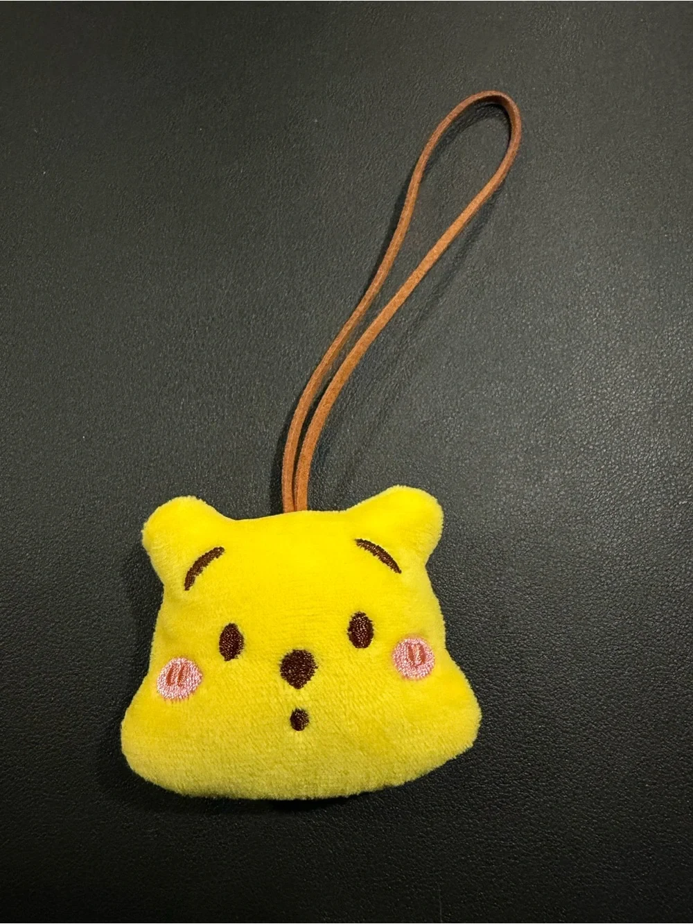 Cute Yellow Plush Bear Charm with Brown Strap - Kids Stuffed Accessory